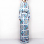 New arrival 2016 spring summer brand fashion women porcelain print dress long maxi side slit bow waist casual dresses gown robe