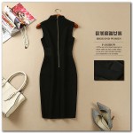 New arrival 2016 top quality fashion women brief black dress sleeveless ruched v-neck sexy pencil dresses fit plus size xxl