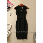 New arrival 2016 top quality fashion women brief black dress sleeveless ruched v-neck sexy pencil dresses fit plus size xxl