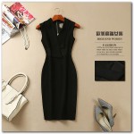 New arrival 2016 top quality fashion women brief black dress sleeveless ruched v-neck sexy pencil dresses fit plus size xxl