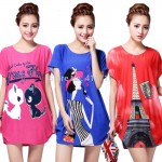 New arrival women summer dress plus size short sleeve o-neck cartoon cute long tops tunic loose woman bohemian dresses vestido