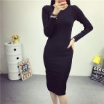 New autumn sexy jersey dress women's pink and black with side slit