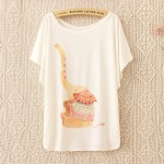 New fashion Batwing harajuku beautiful ice cream print t-shirt women 2015 summer High quality women loose tops tees