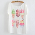 New fashion Batwing harajuku beautiful ice cream print t-shirt women 2015 summer High quality women loose tops tees