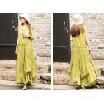 New fashion Summer women cotton linen multilayer bottom vest dress sleeveless irregular long dresses for gril 85130