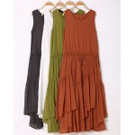 New fashion Summer women cotton linen multilayer bottom vest dress sleeveless irregular long dresses for gril 85130