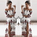 New fashion women dress spring summer print slash neck off shoulder bohemian beach casual long women split clothing,HH0113