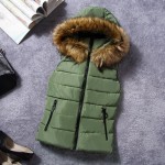 New for winter fur collar vest down Joker cotton hooded vest women's vestidos waistcoat