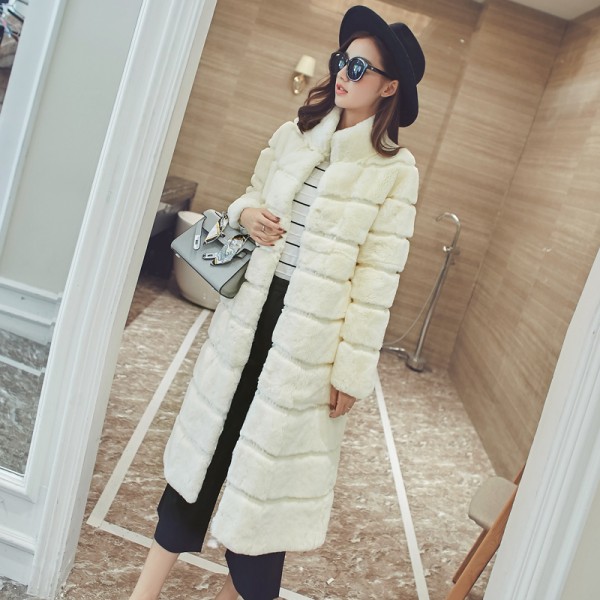 New genuine natural real  whole skin Rex fur coat women long fashion jacket  ladies warm winter outwear overcoat