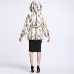 New genuine natural real rabbit fur coat women fashion jacket with hood and raccoon fur collar ladies outwear with belt  custom