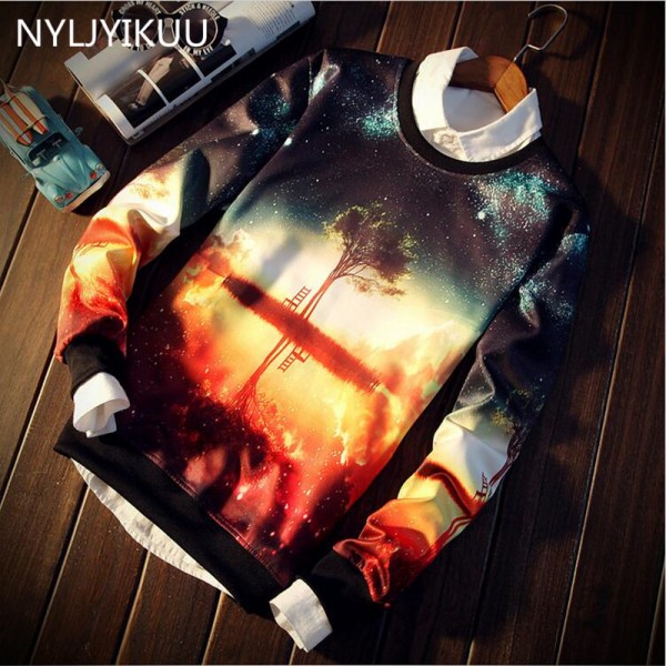 New men coat Space/galaxy 3d sweatshirt men 3d hoodies fashion harajuku style funny print nightfall trees