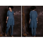 New spring autumn Women's irregular cotton linen dress long sleeve O-neck vintage dresses  for female clothes  850108