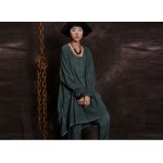 New spring autumn Women's irregular cotton linen dress long sleeve O-neck vintage dresses  for female clothes  850108