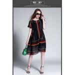 New2016 Summer Women colorful stripe Cotton Linen loose Dress twinset elegant dress linen dress+sleeveless tank dress XXXXL 6171