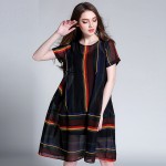 New2016 Summer Women colorful stripe Cotton Linen loose Dress twinset elegant dress linen dress+sleeveless tank dress XXXXL 6171