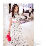 New2016Fashion Women Summer style elegant polka dot chiffon long dress short sleeve big bottom longo vestido plus sizeXXXXL98507