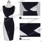 Nice-Forever Pleated fashion Women Optical Illusion Color-block Sleeveless Bodycon Business Evening Party Pencil  Dress b65