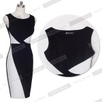 Nice-Forever Pleated fashion Women Optical Illusion Color-block Sleeveless Bodycon Business Evening Party Pencil  Dress b65