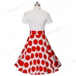 Nice-forever 50s Fashion Slash Neck Ladylike Vintage Charming Print Dot Off shoulder Party Ball Gown Formal Woman Dress A015