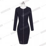 Nice-forever Autumn Zipper Pencil Dress Elegant Solid Round Neck Full Sleeve Business Women Fashion Formal Bandage Dress b230