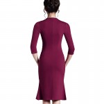 Nice-forever Autumn&Winter Solid Elegant dress work Charming Women plus size Keyhole half sleeve office Mermaid Midi Dress 823