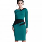 Nice-forever Business Female Pencil Dress Elegant Lady Illusion Patchwork Sheath Buttons Fitted Women Bodycon Bandage Dress b231