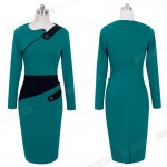 Nice-forever Business Female Pencil Dress Elegant Lady Illusion Patchwork Sheath Buttons Fitted Women Bodycon Bandage Dress b231