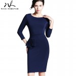 Nice-forever Career Female Peplum Work Dress 3/4 Sleeve O Neck Women Fashion Sheath Elegant Business Bodycon Pencil Dress b228