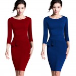 Nice-forever Career Female Peplum Work Dress 3/4 Sleeve O Neck Women Fashion Sheath Elegant Business Bodycon Pencil Dress b228