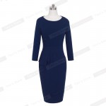 Nice-forever Career Female Peplum Work Dress 3/4 Sleeve O Neck Women Fashion Sheath Elegant Business Bodycon Pencil Dress b228