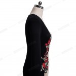 Nice-forever Elegant Vintage Applique embroidery Sweat heart neck Office Dress Bodycon Slim 3/4 Sleeve Sheath Women Dress B359