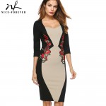 Nice-forever Elegant Vintage Applique embroidery Sweat heart neck Office Dress Bodycon Slim 3/4 Sleeve Sheath Women Dress B359