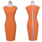 Nice-forever European Pop Star Plus Size Women Sleeveless summer Formal Business Office Zip Knee Length Bodycon Pencil Dress 255