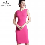 Nice-forever European Pop Star Plus Size Women Sleeveless summer Formal Business Office Zip Knee Length Bodycon Pencil Dress 255