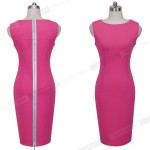 Nice-forever European Pop Star Plus Size Women Sleeveless summer Formal Business Office Zip Knee Length Bodycon Pencil Dress 255