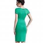 Nice-forever Fitted dress Women's summer Brief  Pinup Short Sleeve Square Neck Work Button Bodycon Chic Pencil Dress bty729