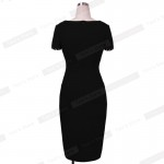 Nice-forever Fitted dress Women's summer Brief  Pinup Short Sleeve Square Neck Work Button Bodycon Chic Pencil Dress bty729