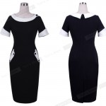 Nice-forever Ladies Office elegant Women Tunic Plus Size Work Dress button Short Sleeve Bodycon Business Pencil Midi Dress 832