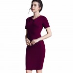 Nice-forever Ladylike Blue Female elegant Women Pencil Dress Special Turn-down Neck Solid Business Bodycon Vintage Dress 927