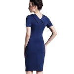 Nice-forever Ladylike Blue Female elegant Women Pencil Dress Special Turn-down Neck Solid Business Bodycon Vintage Dress 927