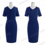 Nice-forever Ladylike Blue Female elegant Women Pencil Dress Special Turn-down Neck Solid Business Bodycon Vintage Dress 927