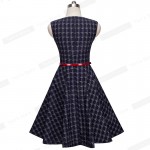 Nice-forever New Brief Elegant Ladylike Vintage Charming With Belt  Print Geometry Sleeveless Ball Gown Formal Woman Dress A011