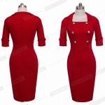 Nice-forever Office Lady formal business Pinup Elegant Lapel Square Neck Buttons Tunic Bodycon Gorgeous Midi Vintage Dress 753