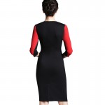 Nice-forever Office Women Zipper Plus Size fashion Patchwork V neck vestidos Wear to Work Formal bodycon Business Dress 837