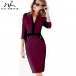 Nice-forever Office Women Zipper Plus Size fashion Patchwork V neck vestidos Wear to Work Formal bodycon Business Dress 837