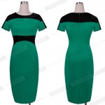 Nice-forever Patchwork Short Sleeve women Elegant Illusion office dresses Bodycon Business Pencil summer Dress 641