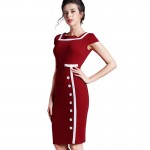 Nice-forever Plus Size Gorgeous Women Square Neck Sleeveless Button Formal Business Sheath Bodycon Vintage Pencil Midi Dress 742