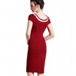 Nice-forever Plus Size Gorgeous Women Square Neck Sleeveless Button Formal Business Sheath Bodycon Vintage Pencil Midi Dress 742