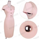 Nice-forever Plus Size elegant Solid Dress Women summer business Pinup Wear To Work Shift Buttons Tunic Bodycon Pencil Dress 754