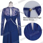 Nice-forever Sexy Blue Summer Elegant V Neck Long Lace Sleeve Fitted dress Women Fashion Slimming Chiffon Split Maxi Dress A001